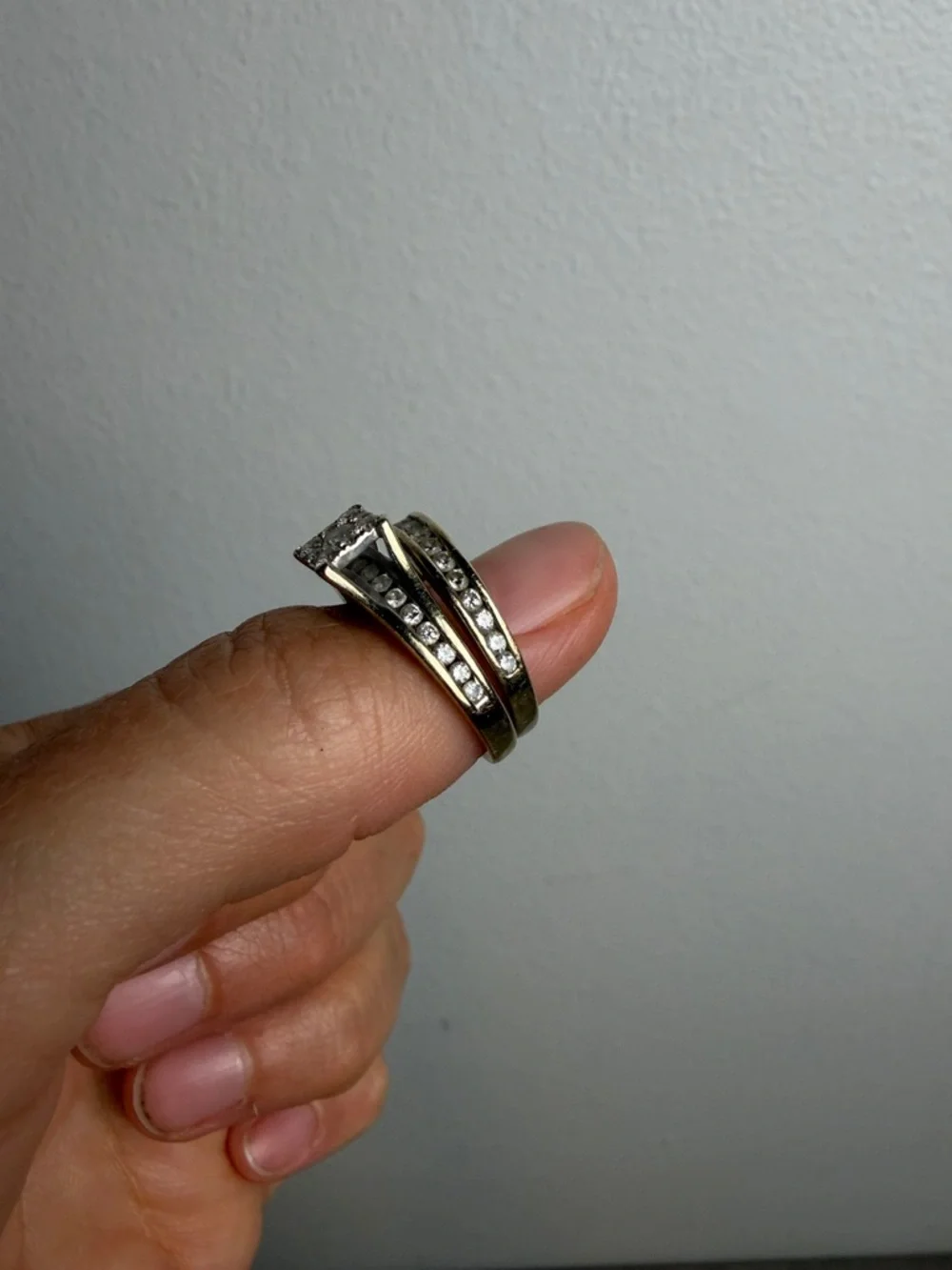 Wedding Band & Engagement Ring Set 14k Gold Diamonds - Picture 2 of 7
